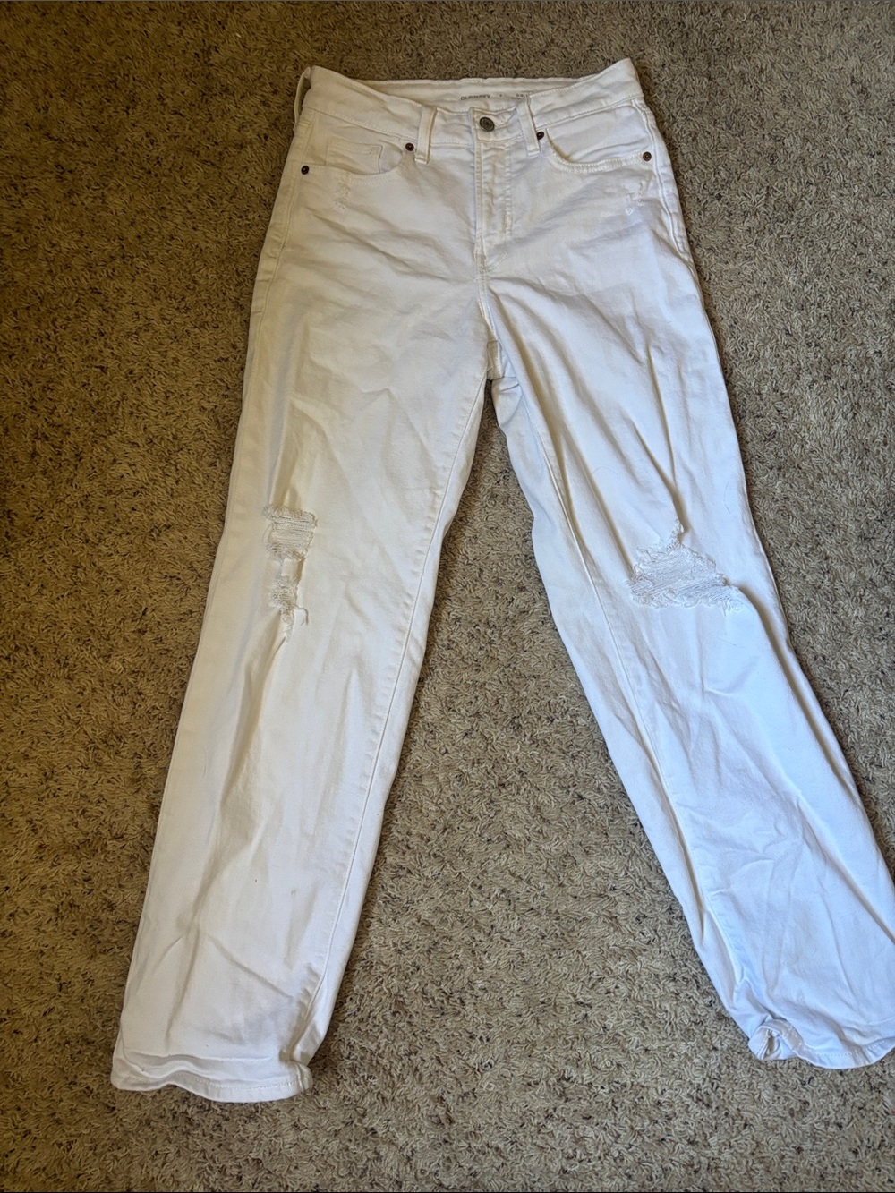 Old Navy White Straight-Leg Distressed Jeans